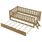 Whisen Twin Size Wood Platform Bed with Guardrail and 2 Drawers