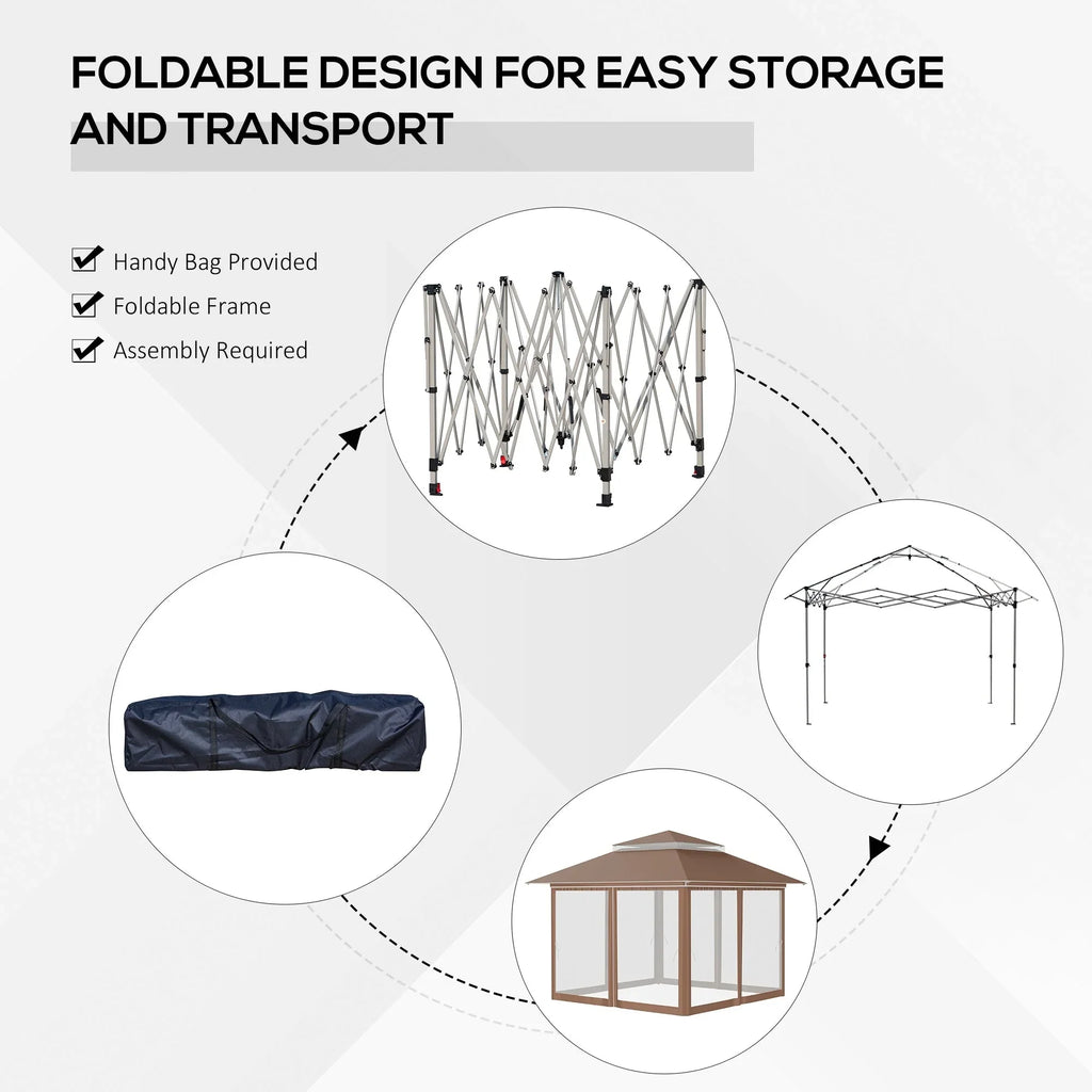 Outsunny 12 x 12 Pop Up Canopy Sun Shade Instant Tent Folding with Mesh Sidewall Netting, 3-Level Adjustable Height
