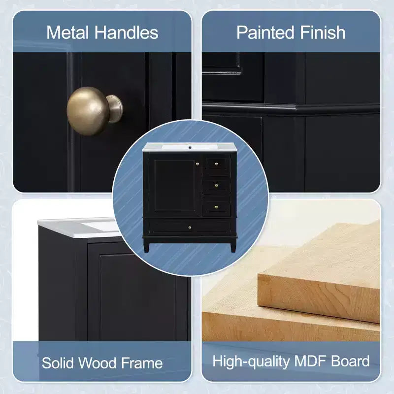 30 Bathroom Vanity Sink Combo, Bathroom storage Cabinet with Drawers and Shelf, Single Sink Bathroom Vanity