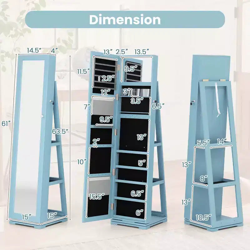 Costway Armoire à bijoux rotative à 360° 2-en-1 Organiseur miroir verrouillable Blanc/Noir/Marron foncé/Gris/Bleu/Rose/Violet/Gris foncé