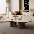 48 Modern Wood Coffee Table, Matte Stone Top, cloud Shaped