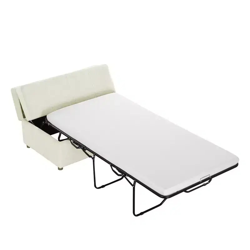 Twin Size Convertible Ottoman Sleeper Bed with Mattress - Space-Saving Guest Bed for Living Room & Apartment