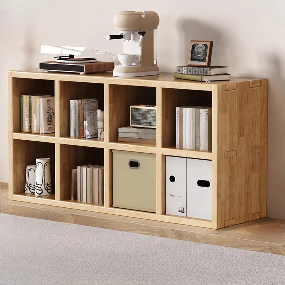 Modern Horizontal Wood 8-Cube Natural Finish Bookcase