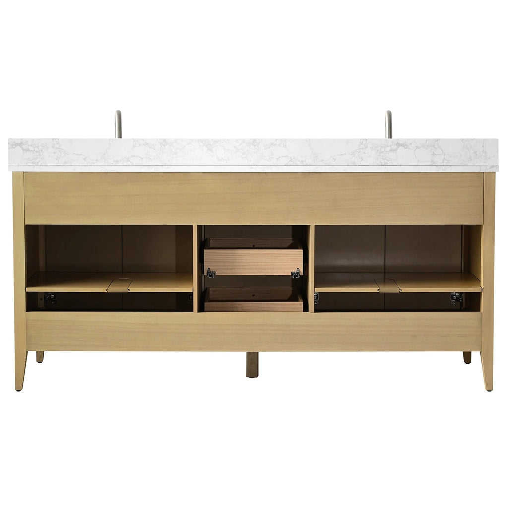 Vanity Art 72 Double Sink Bathroom Vanity Cabinet with Engineered Marble Top