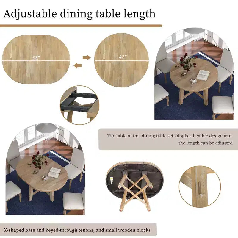 GDFStudio Joyce Table à manger extensible en bois massif de 147 cm