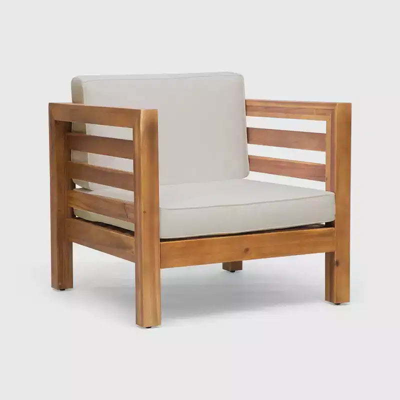 Oana 9pc Acacia Wood Sofa & Club Chair Set Teak/Beige - Christopher Knight Home: Modular Outdoor Sectional, Weather-Resistant