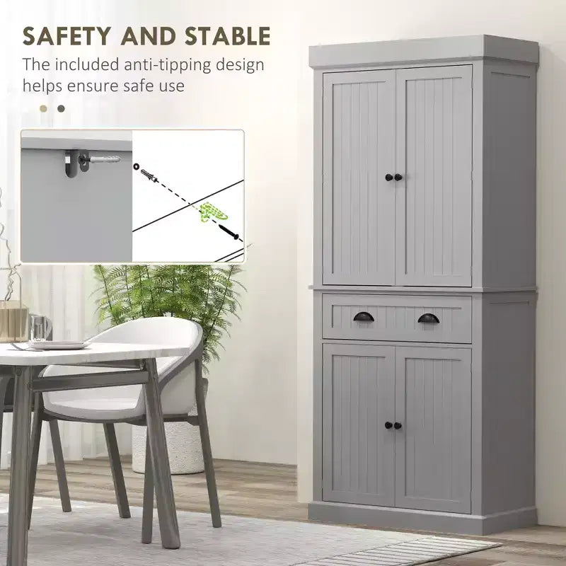 71 Kitchen Pantry Cabinet with LED Lights, 6 Door Shelves, a Drawer and 4 Adjustable Shelves