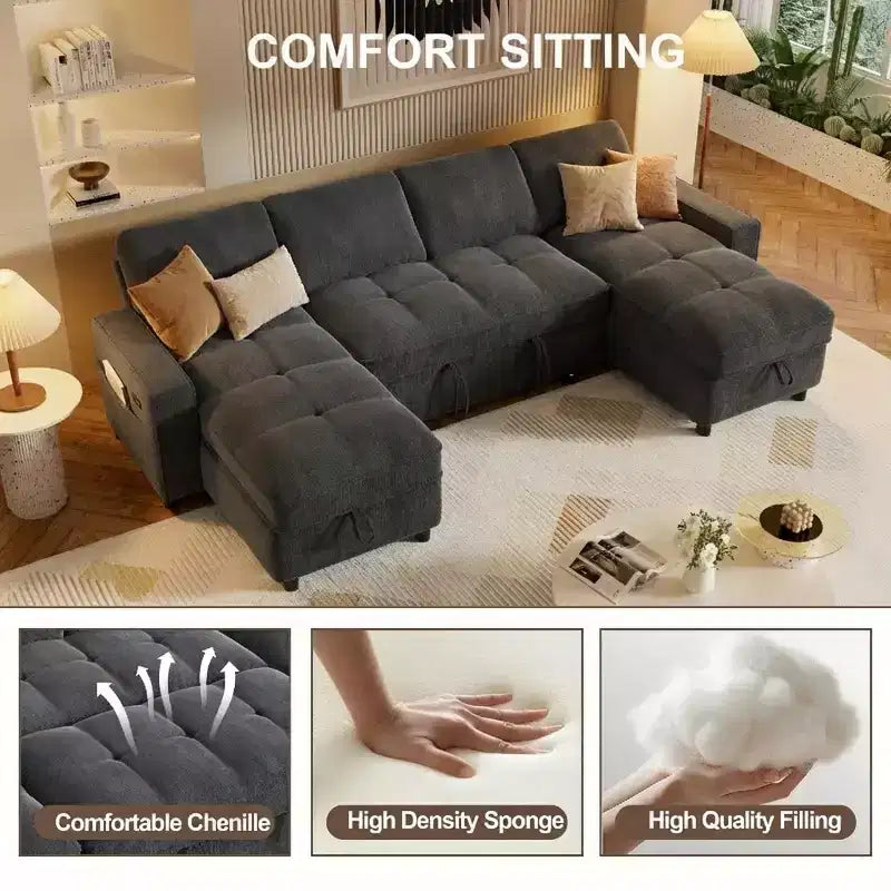 104 U-Shaped Convertible Sleeper Sofa Bed with Storage