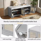 Whisen Rustic Wood Storage Bench, Entryway Shoe Bench with Removable Cushion, Adjustable Shelves
