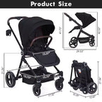 Baby Stroller, Foldable Stroller - High Landscape Pushchair for Newborn & Toddler, Convertible Pram with Reversible Backrest