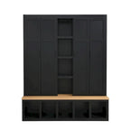 Black / White / Blue Farmhouse Hall Tree with Shoe Cabinet, Bench, Hooks and Open Shelves for 1窶・ Person