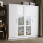 100% Solid Wood  4-Door Wardrobe with Solid Wood or Mirrored Doors