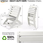 VINGLI Portable Adirondack Chairs, Folding Plastic Adirondack Chair for All Weathers, Capacity 350 LBS, White