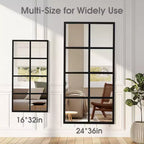 JIONJOY Minimalist Black Metal Framed Wall Mirror, Window-Style Accent Mirror, Shatterproof Entryway Mirror