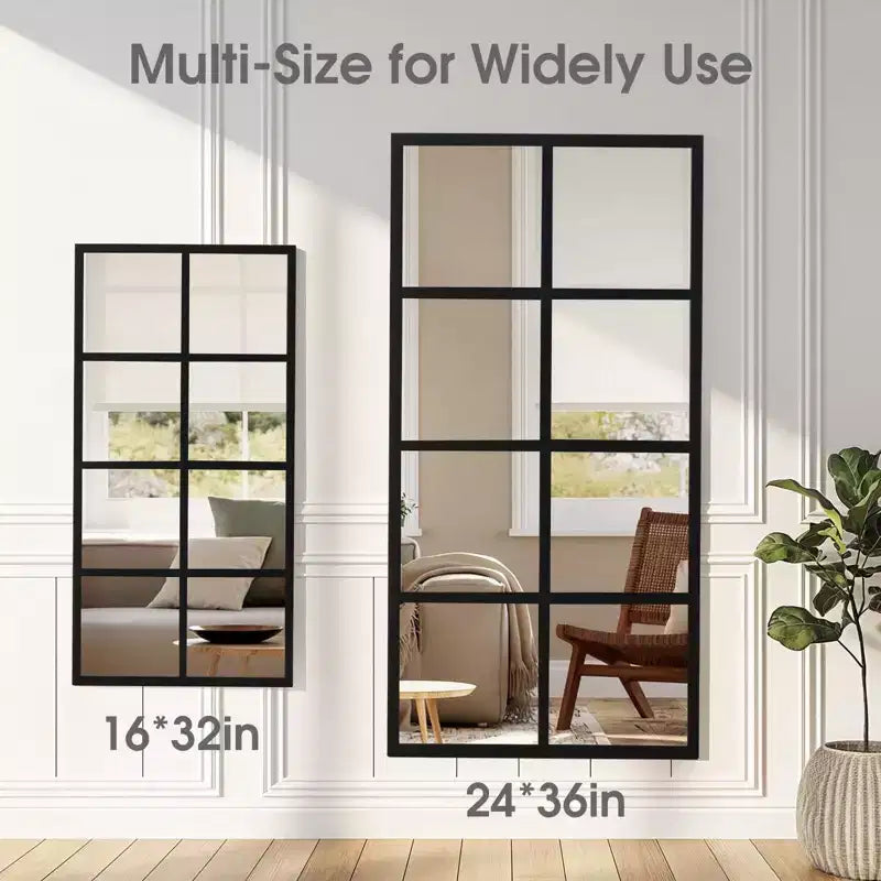 JIONJOY Minimalist Black Metal Framed Wall Mirror, Window-Style Accent Mirror, Shatterproof Entryway Mirror