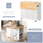 Movable Kitchen Island with Power Outlet, Drop Leaf and Rubber Wood Top