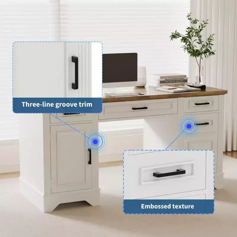 58 Wide Wooden Desk with File Cabinet & Storage Drawers - Multi-Functional Computer Table for Bedroom, Game Room & Office