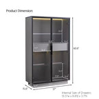 Lighted Display Cabinet LED Curio Cabinet Storage Cabinet with Tempered Glass Door, 2 Drawers, Adjustable Shelves, Modern Minimalist, Gray-ModernLuxe