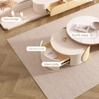 Modern Round Coffee table, Stone Table-top, Natural Wood - 50  x 31.5