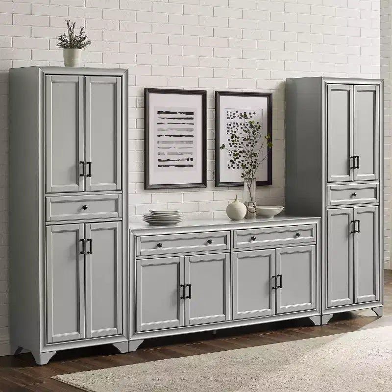 3pc Tara Sideboard and Pantry Set Distressed - Crosley