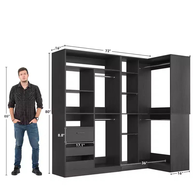 Besiost Set of 2 Corner Closet System with Tower Shelves, Freestanding Closet Organizer with Drawers