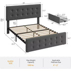 Storage Bed Frame with 4 Drawers & Adjustable Headboard - Upholstered Platform Bed