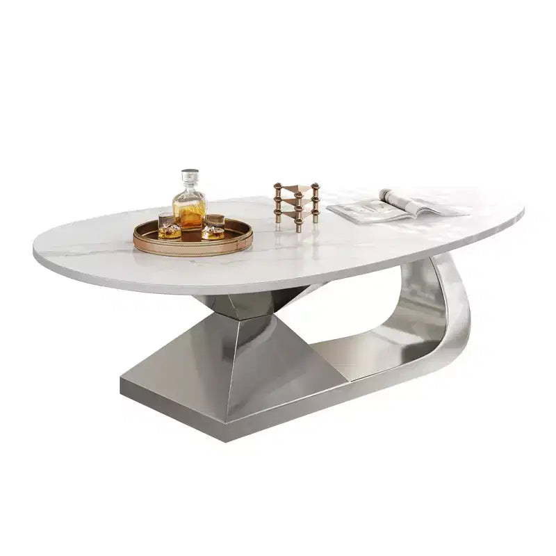 Ceramic Surface Coffee Table with Contemporary Stainless Steel Base  Durable and Elegant Showpiece for Living Room