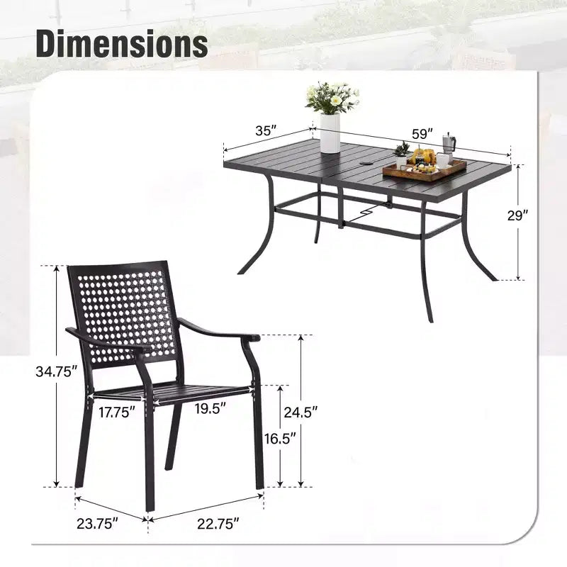 Captiva Designs 8pc Outdoor Patio Rectangle Steel Dining Table & Rattan Swivel Chairs & Beige Umbrella
