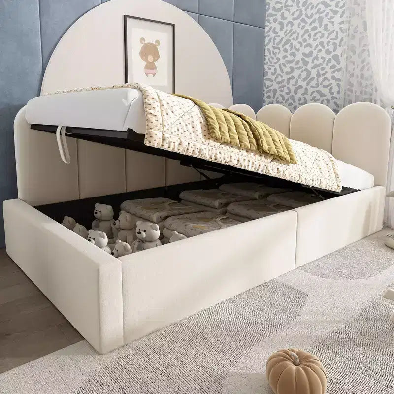 Okak Twin Upholstered Platform Daybed with Hydraulic Storage & Metal Slatted Frame,Modern Single Bed for Bedroom,Kids Room