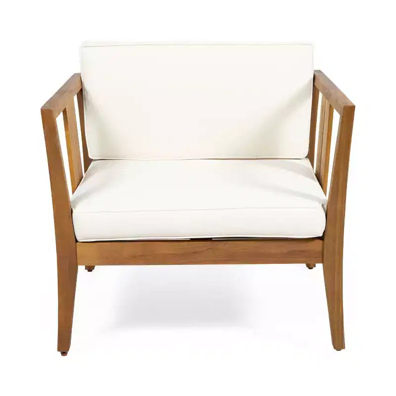 Nicholson Outdoor 4 Seater Acacia Wood Chat Set - Teak/Beige - Christopher Knight Home: Patio Conversation Set with Cushions & Coffee Table
