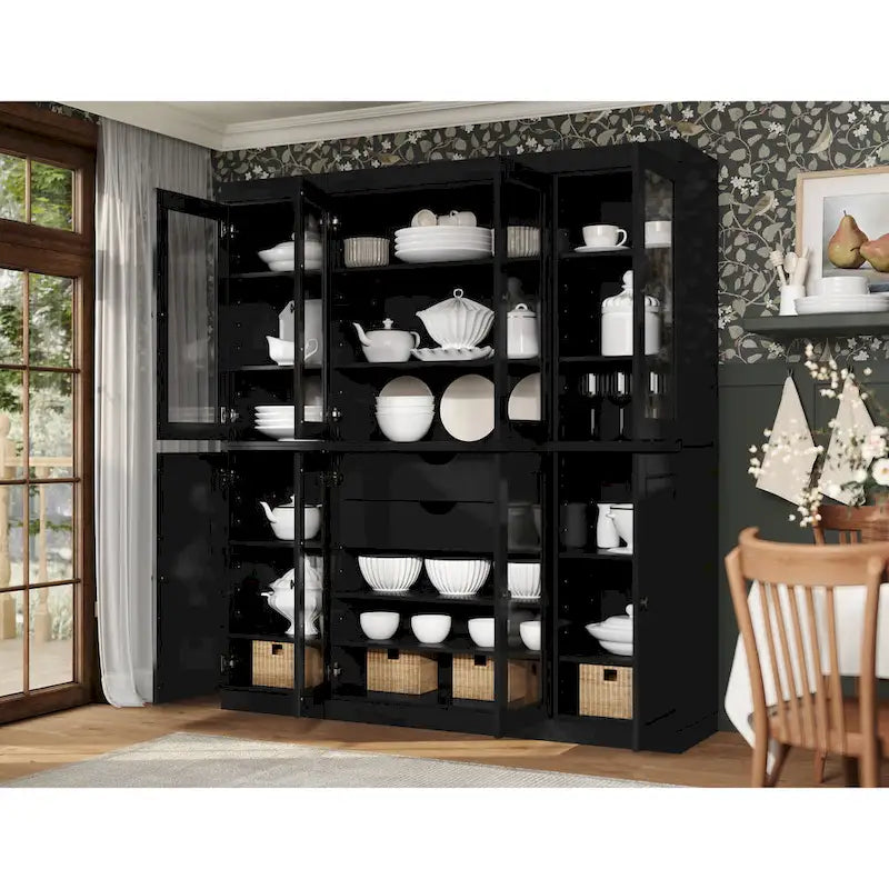 100% Solid Wood Kitchen China Pantry Buffet with Glass or Solid Wood Doors and 2-Drawer Kit 65 x 71.5
