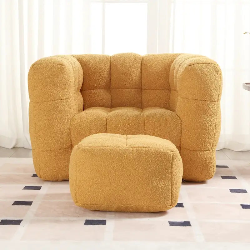 HOMEFUN Fauteuil d'appoint moderne capitonné en tissu bouclé avec ottoman