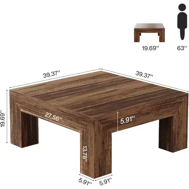 Table basse carrée Lantine de 99 cm pour salon, table basse d'appoint style ferme avec pieds en bois robustes, montage facile