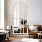Full-Length Wall Mirror, Solid Wood Grid Arch Design, Openable, No Stand