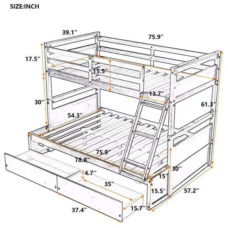 Whisen Twin over Full Bunk Bed with 2-Storage Drawers