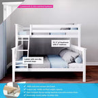 Max & Lily Bunk Bed Twin over Full Size, Solid Wood Bunk Beds with Ladder for Kids