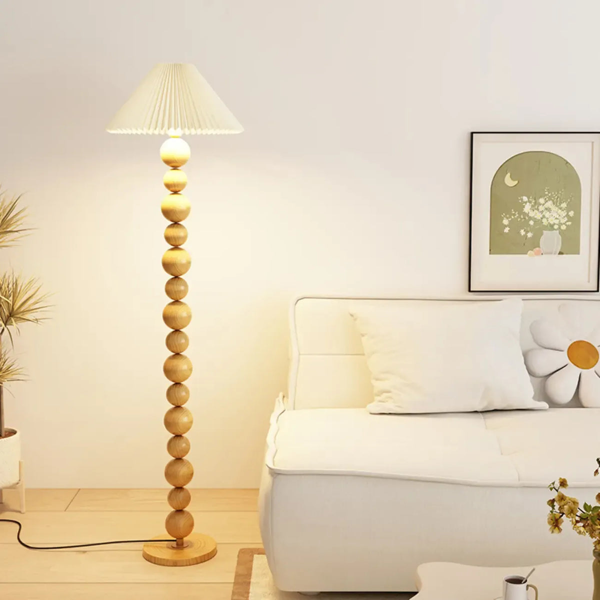 Decorative Modern Stacked Ball Floor Lamp with Fabric Shade