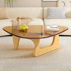 Triangular Wood Glass Top Coffee Table
