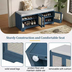 Whisen Rustic Wood Storage Bench, Entryway Shoe Bench with Removable Cushion, Adjustable Shelves