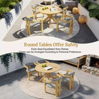 ModernLuxe 5pcs Outdoor Acacia Wood Round Dining Table Set, 47 Patio Table with 4 Cushioned Barrel Chairs for Garden/Patio/Backyard