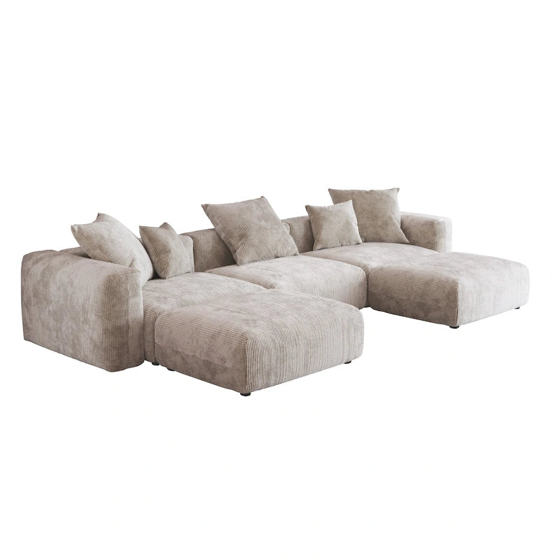 141.73 Modular Sectional Sofa, Corduroy U Shaped Sofa Couch with Ottomans