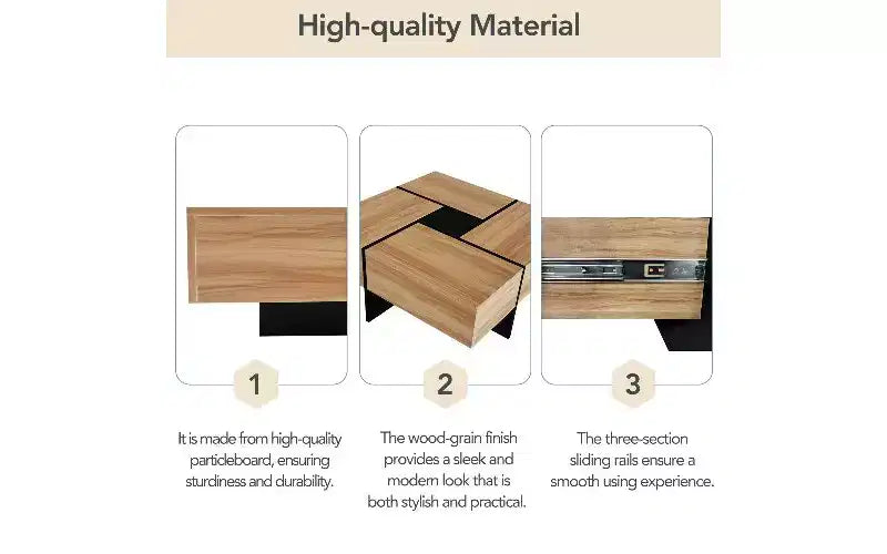 Extendable Puzzle-Top Coffee Table with 4 Hidden Storage Compartments