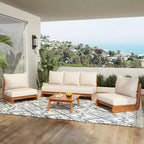 Christopher Knight Home Tavriel Mid-Century Modern Patio Acacia Wood 5-Seater Seating Set with Thick Cushions, Table Not Included