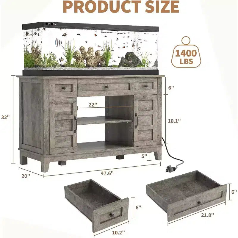 55-75 Gallon Aquarium Stand with Power Outlet, Storage Cabinets and Adjustable Shelves