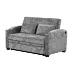 61.6 Modern Chenille Convertible Sofa Bed with USB Ports, Cup Holders & Adjustable Backrest for Living Room, Apartment