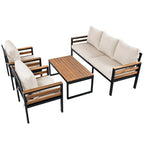 4-Piece Outdoor Sofa Set for 5 with Solid Wood Coffee Table and Removable Cushions