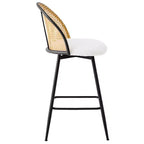 Bekrvio 26 Mid-Century Modern Swivel Bar Stools Set of 2/3/4, Boucle Upholstered Bar Chairs with Rattan Back & Metal Legs for Kitchen Counter