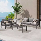 Heynemo Aluminum Outdoor Patio Furniture Set, 4 Pcs Modern Outdoor Conversation Set Sectional Sofa with Cushion and Coffee Table for Balcony