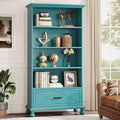 LITTLE TREE 70.87 6 Shelf Bookcase with Drawer and Solid Wood Legs Ocean Blue