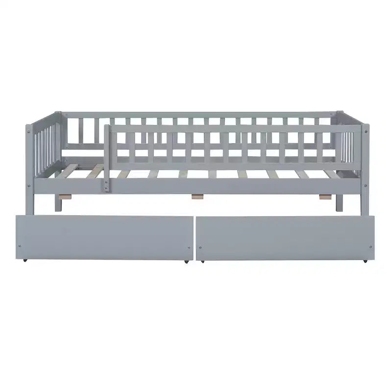 Twin Size Low Daybed with Storage Drawers, Wood Twin Platform Bed Frame with Rails for Boys and Girls Bedroom